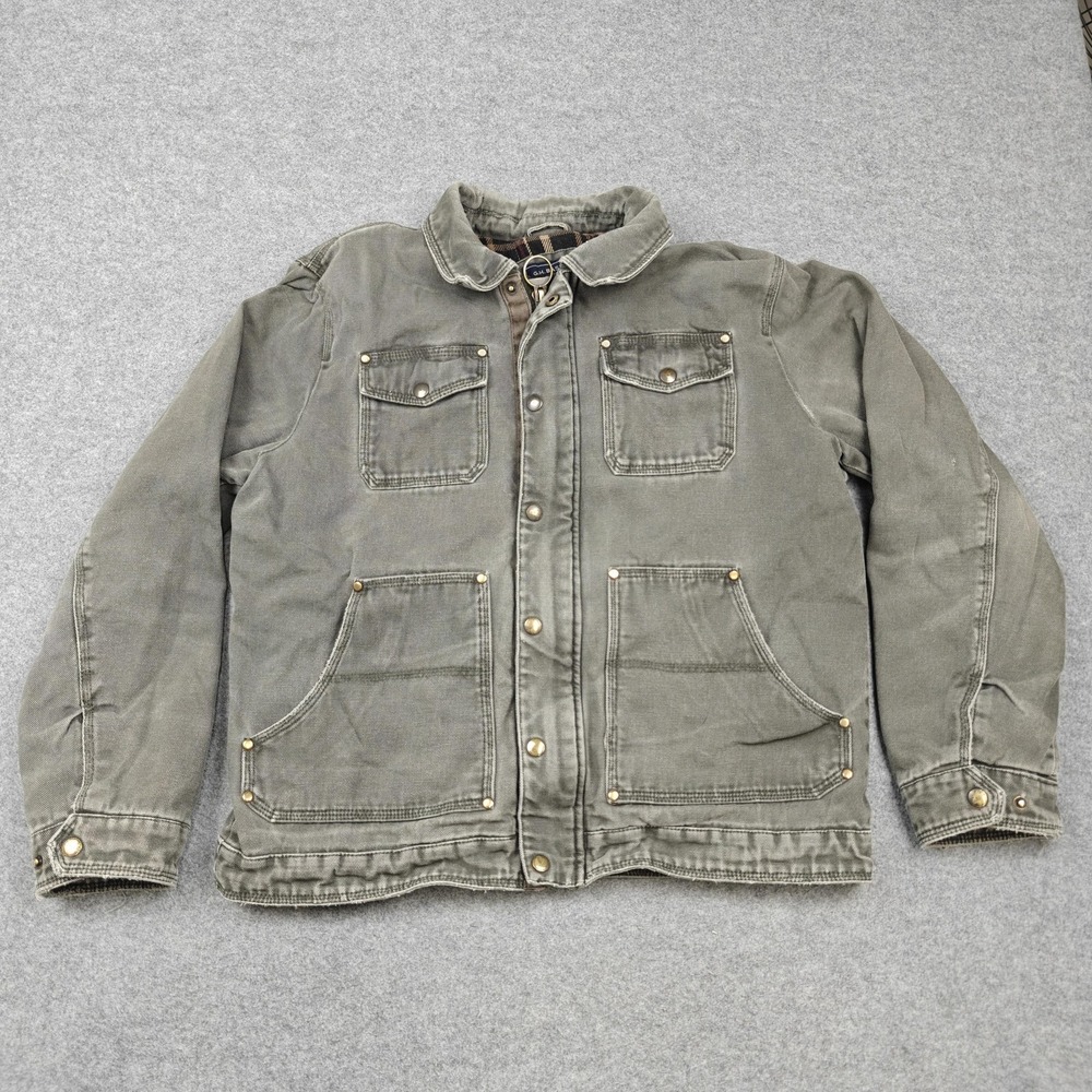 G.H. Bass & Co Jacket Mens Large Green Canvas Plaid Lined Thinsulate Insulated